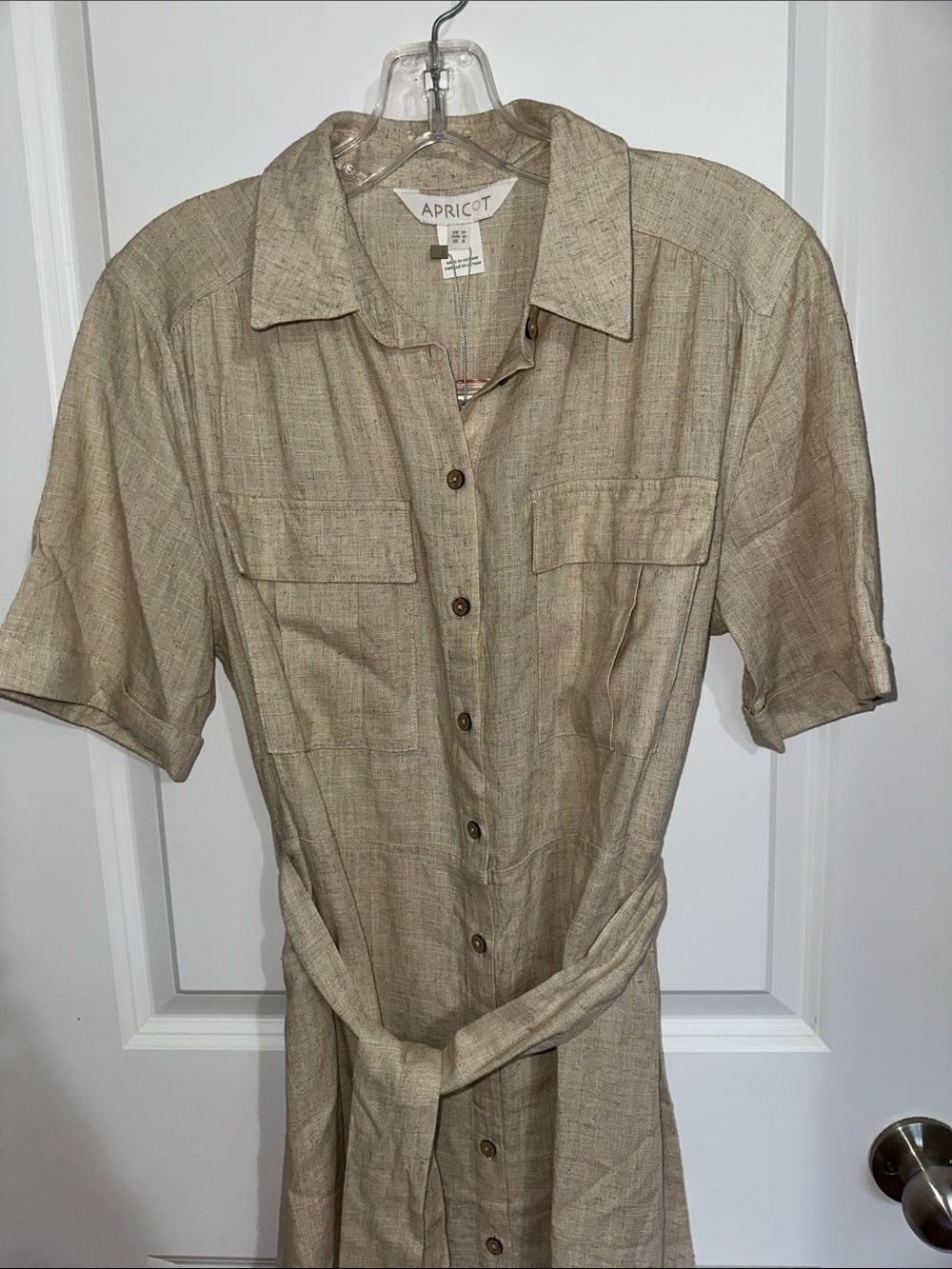 Sz M⭐️NWT APRICOT Stone Linen Blend Button-Front Midi Shirt Dress - Picture 3 of 12